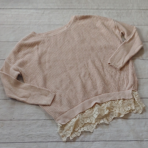Pins & Needles ANTHROPOLOGIE Women's Cream Blush Sweater with Lace Trim - Picture 1 of 7